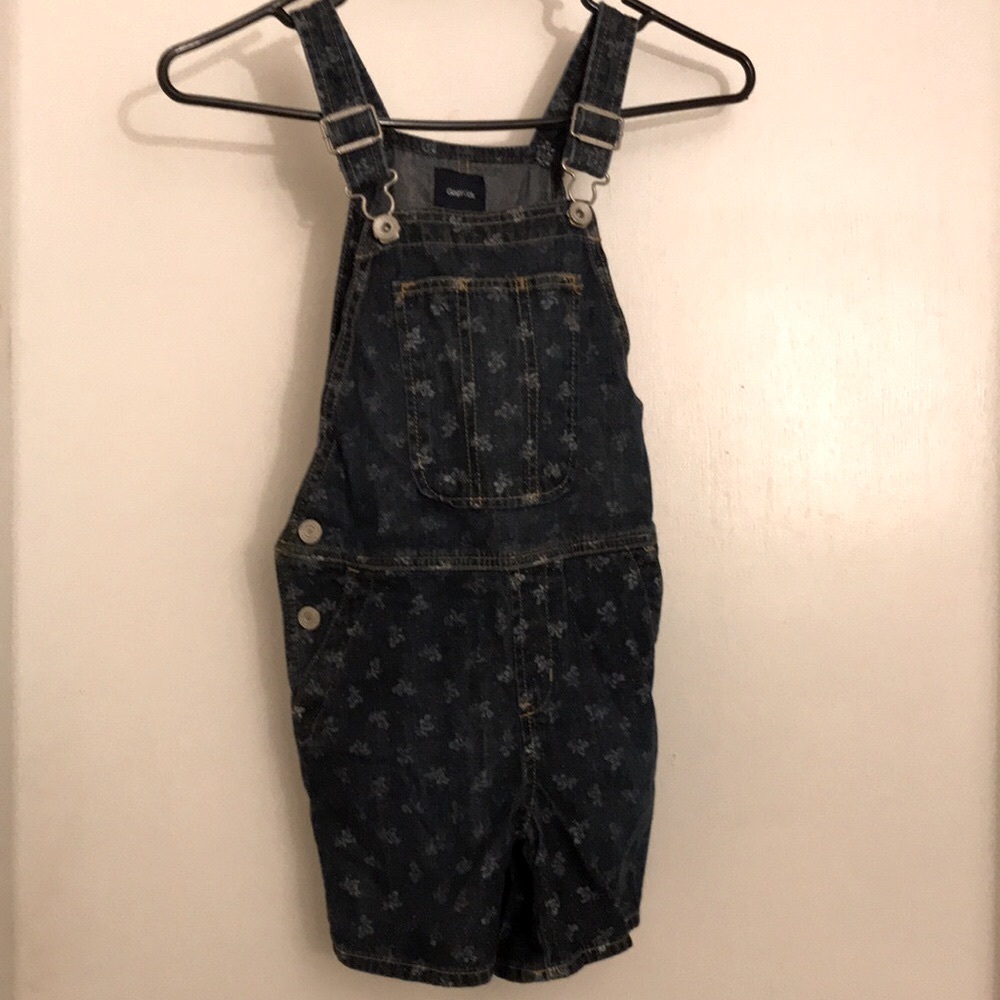 GAP Kids Girls Dark Wash Denim Shortall Overalls Sz S Bib Pockets EUC Fall